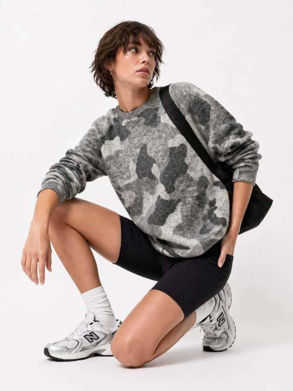 ATHLETA Undercover Camo Pullover Sweater Gray Alpaca Wool XS